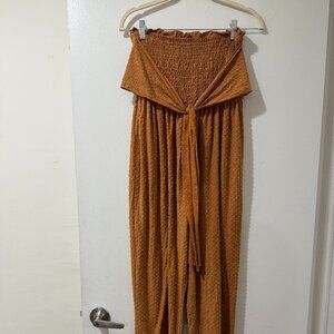 🌾 ILLA ILLA Smocked Boho Jumpsuit – Rust Textured | Size Medium 🌾